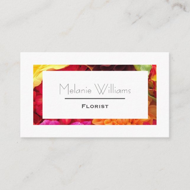 Colourful Flowers Border Frame Elegant Florist Business Card (Front)