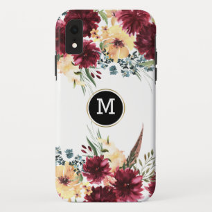Colourful  Flowers Border Monogram iPhone XR Case