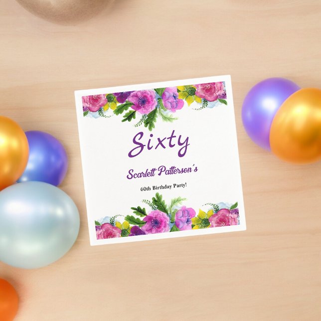 Colourful Flowers Botanical Floral 60th Birthday Napkin (Creator Uploaded)