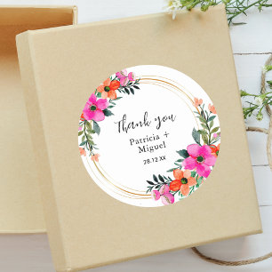 Colourful Flowers Botanical Wedding Thank You Classic Round Sticker