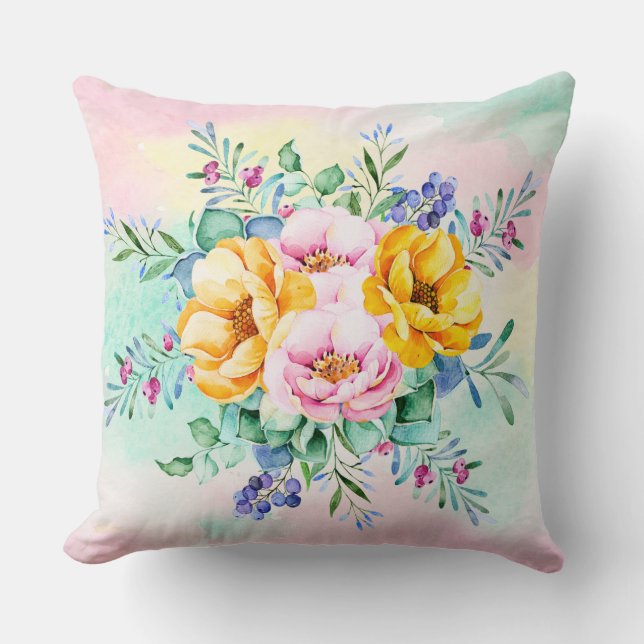 Colourful Flowers Bouquet Cushion (Front)