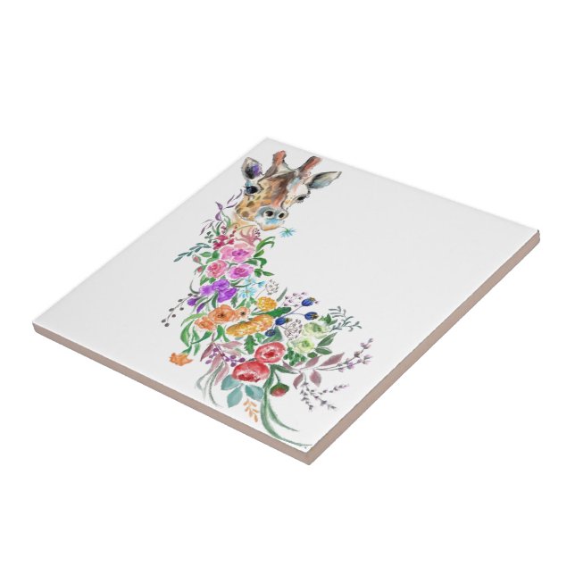 Colourful Flowers Bouquet Giraffe Ceramic Tile (Side)