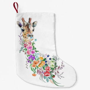 Colourful Flowers Bouquet Giraffe - Drawing Floral Small Christmas Stocking