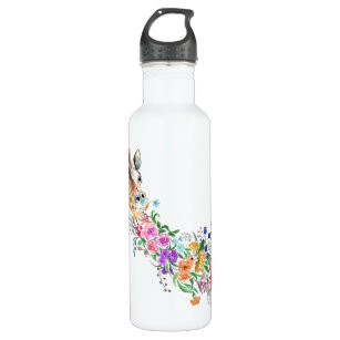 Colourful Flowers Bouquet Giraffe - Drawing Modern 710 Ml Water Bottle