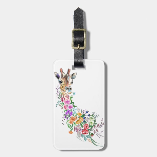 Colourful Flowers Bouquet Giraffe - Drawing Modern Luggage Tag (Front Vertical)