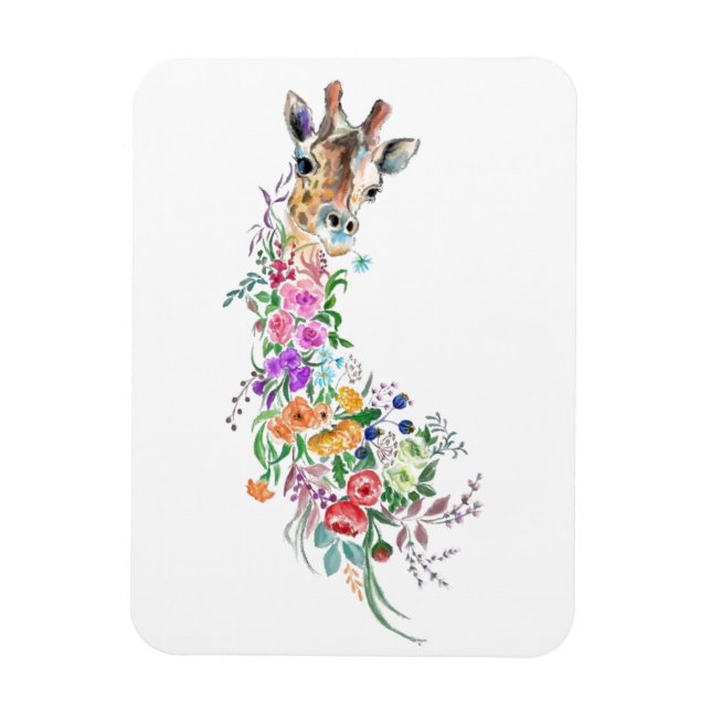 Colourful Flowers Bouquet Giraffe - Drawing Modern Magnet (Vertical)