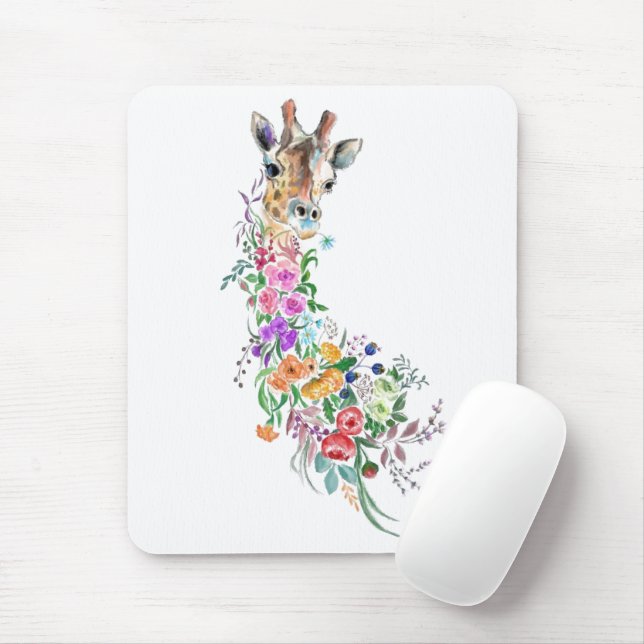 Colourful Flowers Bouquet Giraffe - Drawing Modern Mouse Pad (With Mouse)
