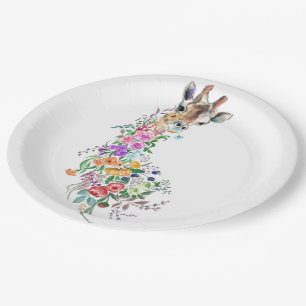 Colourful Flowers Bouquet Giraffe - Drawing Modern Paper Plate