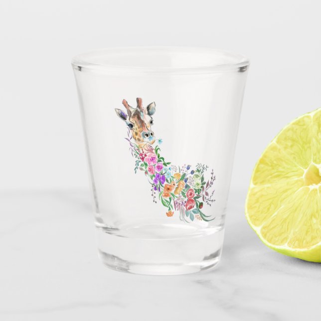 Colourful Flowers Bouquet Giraffe - Drawing Modern Shot Glass (Front)