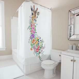 Colourful Flowers Bouquet Giraffe - Drawing Modern Shower Curtain
