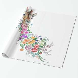 Colourful Flowers Bouquet Giraffe - Drawing Modern Wrapping Paper