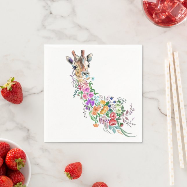Colourful Flowers Bouquet Giraffe - Drawing  Napkin (Insitu)