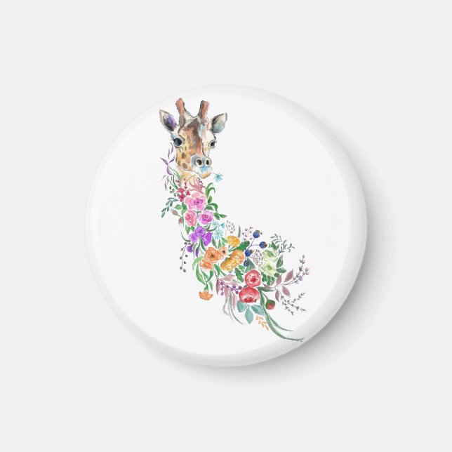 Colourful Flowers Bouquet Giraffe Magnet Gift (Front)