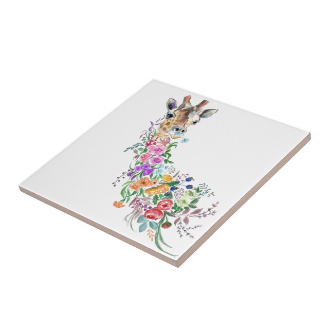 Colourful Flowers Bouquet Giraffe Tile (Side)