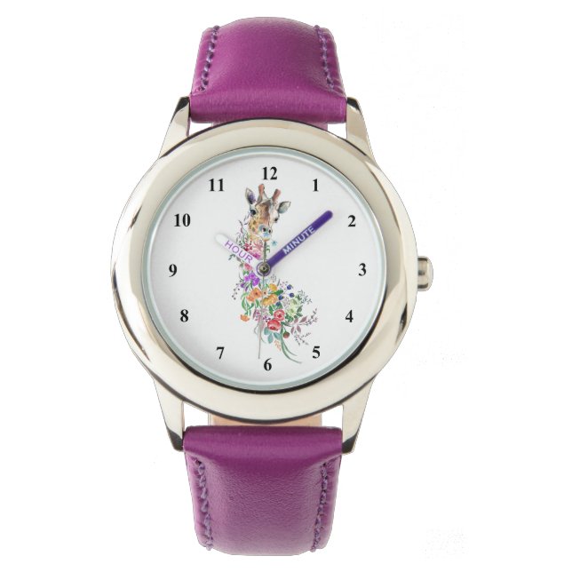 Colourful Flowers Bouquet Giraffe Watch (Front)