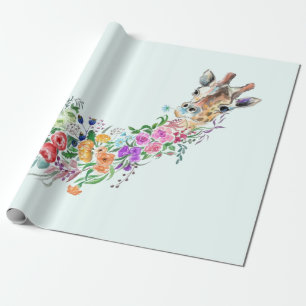 Colourful Flowers Bouquet Giraffe Wrapping Paper