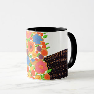 Colourful Flowers Bouquet in a Black Boho Vase Mug