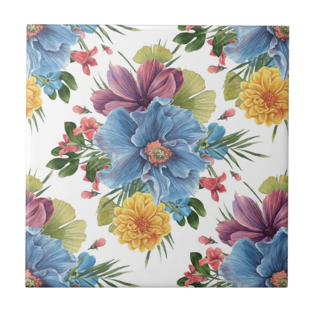 Colourful flowers bouquet Seamless pattern Tile (Front)
