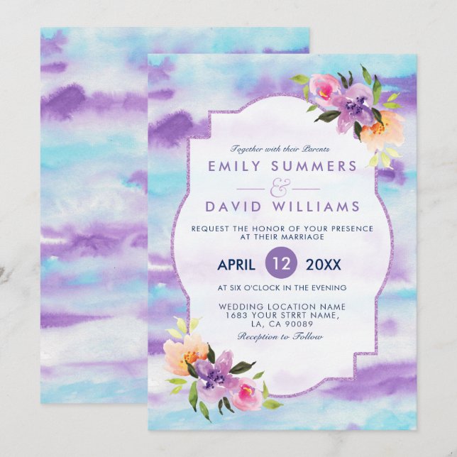 Colourful Flowers BouquetWatercolors Wedding Invit Invitation (Front/Back)