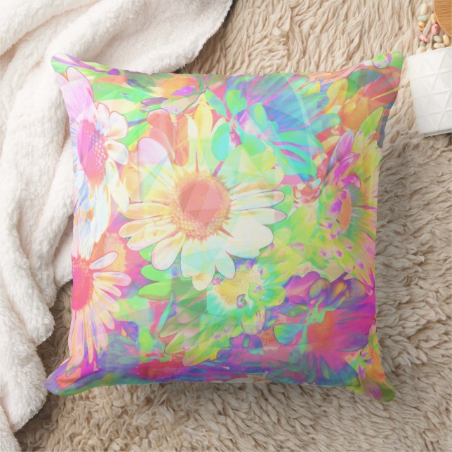Colourful Flowers Bright Cheerful Cushion (Blanket)