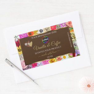Colourful Flowers Brown Product Labels Hearts Logo