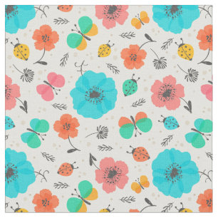 Colourful flowers bugs pattern fabric