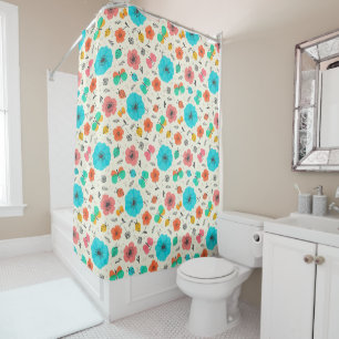 Colourful flowers bugs pattern shower curtain