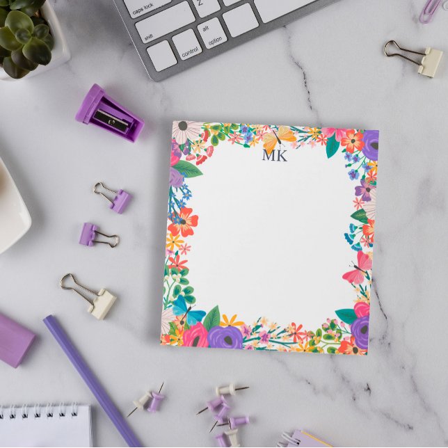 Colourful Flowers & Butterflies Monogrammed Notepad (Creator Uploaded)