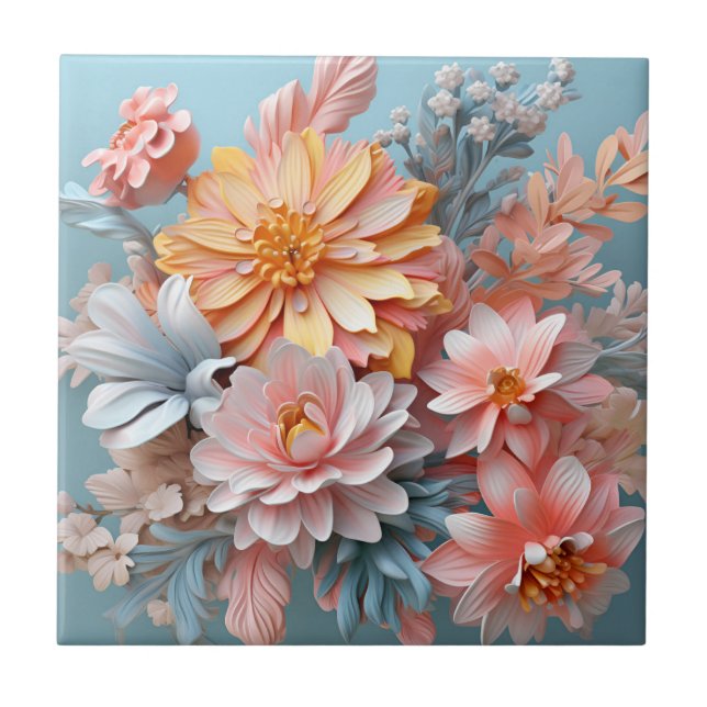 Colourful Flowers Ceramic Tile (Front)