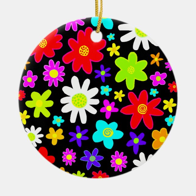Colourful Flowers Ceramic Tree Decoration (Front)