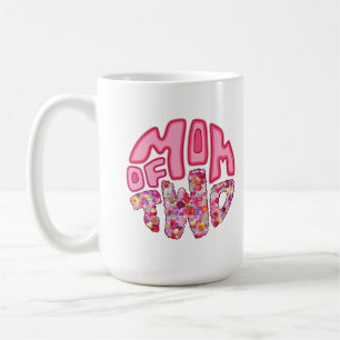Colourful Flowers Circular Floral Mum of Two Kids Coffee Mug