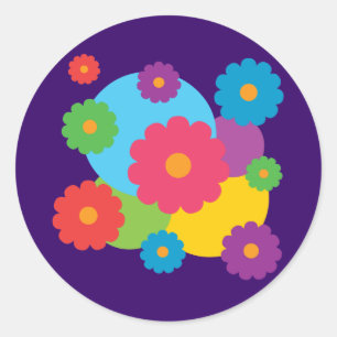 Colourful Flowers Classic Round Sticker