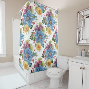 Colourful Flowers Collage Watercolors Illustration Shower Curtain