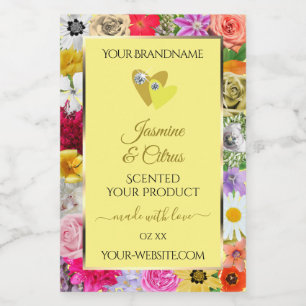Colourful Flowers Cream Product Labels with Hearts
