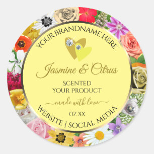 Colourful Flowers Cream Product Labels with Hearts