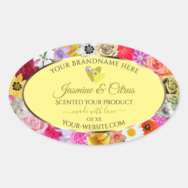 Colourful Flowers Cream Product Labels with Hearts (Front)