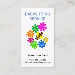 Colourful Flowers Cute Little Bumble Bee Babysitte Business Card