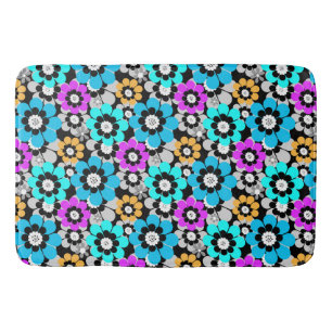 Colourful flowers daisies Blue Turquoise Purple Bath Mat