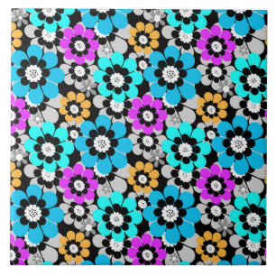 Colourful flowers daisies Blue Turquoise Purple Ceramic Tile