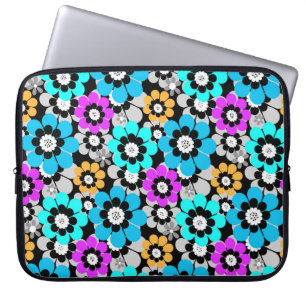 Colourful flowers daisies Blue Turquoise Purple Laptop Sleeve
