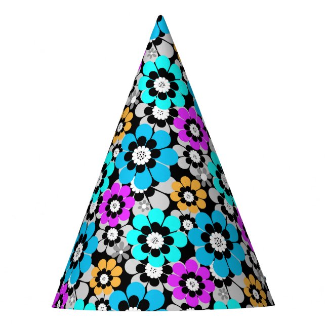 Colourful flowers daisies Blue Turquoise Purple  Party Hat (Front)