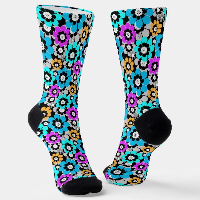 Colourful flowers daisies Blue Turquoise Purple  Socks (Angled)