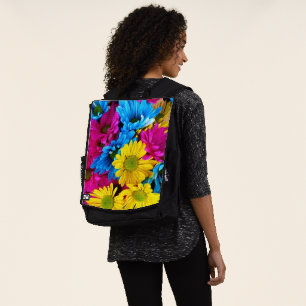 Colourful Flowers, Daisies - Blue Yellow Pink Backpack