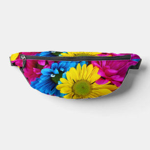Colourful Flowers, Daisies - Blue Yellow Pink Bum Bags