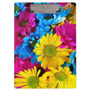 Colourful Flowers, Daisies - Blue Yellow Pink Clipboard