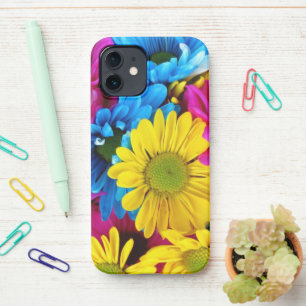 Colourful Flowers, Daisies - Blue Yellow Pink iPhone 12 Case