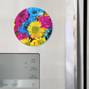 Colourful Flowers, Daisies - Blue Yellow Pink Magnet