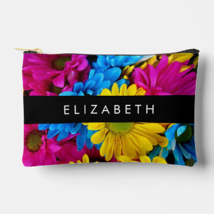 Colourful Flowers, Daisies, Boho, Your Name Accessory Pouch