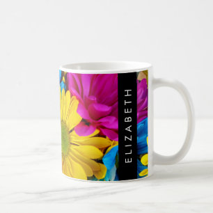 Colourful Flowers, Daisies, Boho, Your Name Coffee Mug