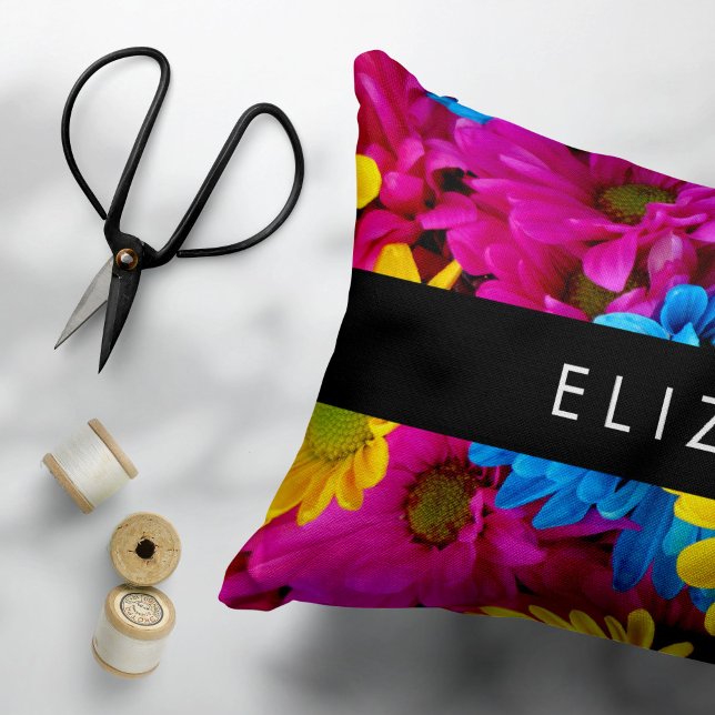 Colourful Flowers, Daisies, Boho, Your Name Decorative Cushion (Creator Uploaded)